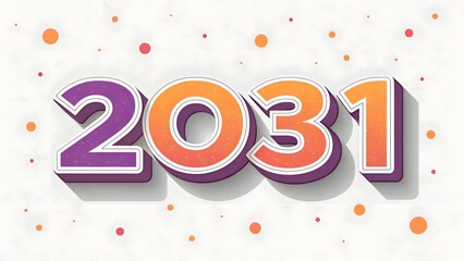 2031 numbers with purple and orange gradient and confetti