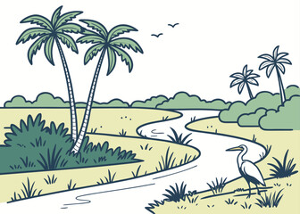 Obraz premium Everglades National Park minimal swamp vector, tropical modern design 