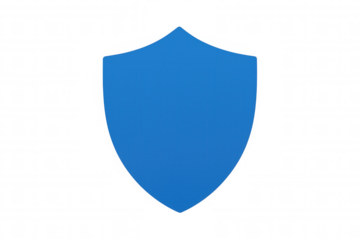 Blue shield symbol representing protection, security, and defense concept icon over transparent background