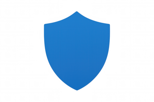 Blue shield symbol representing protection, security, and defense concept icon over transparent background