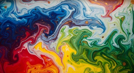 Obraz premium Dynamic Abstract Fluid Art Vibrant Paint Swirls Colorful Ink Blending Liquid Motion Background Acrylic Pouring Technique Marbling Effect Texture
