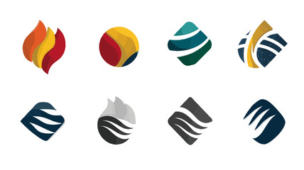 Abstract modern design elements set. Creative corporate branding identity symbols, fluid geometric shapes, wave and flame concepts for logo design.