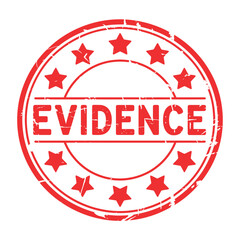 Red circular stamp with the word evidence and stars