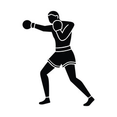 Boxer Punching Vector Silhouette Isolated on White Background