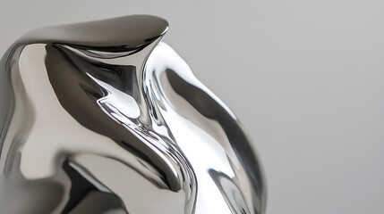 Sculpted chrome form catches the light with organic curves. Abstract design in silver.