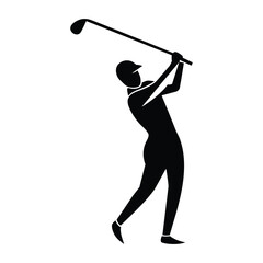 Golfer Swinging Silhouette Icon Isolated on White Background