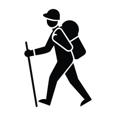 Traveler Hiking with Backpack Vector Icon Isolated on White Background