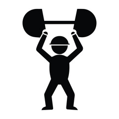 Worker Lifting Heavy Load Pictogram Isolated on White Background