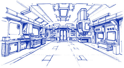 Futuristic Laboratory Interior Sketch