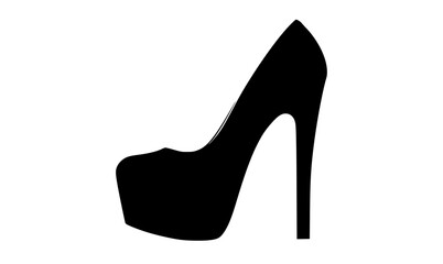 a black and white silhouette of a high heel shoeblack, heel, icon, profile, shoe, woman 