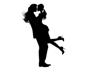 a silhouette of a couple kissing while holding each otherblack, couple, dance, girl, kiss, love, man, profile, woman 