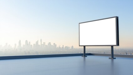 Modern blank billboard with city view from urban rooftop