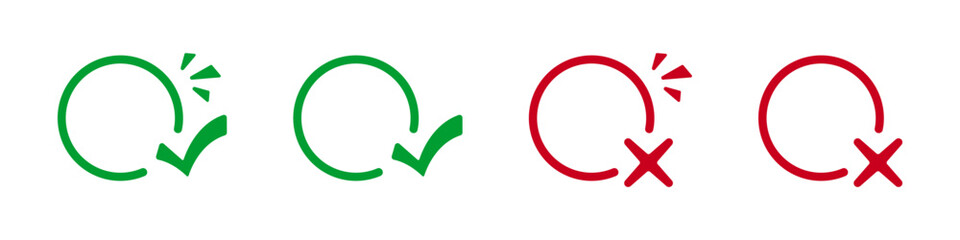 Green and red circular symbols with checkmarks and crosses.