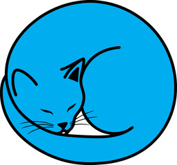Cute blue feline animal curled up sleeping peacefully inside a circle graphic