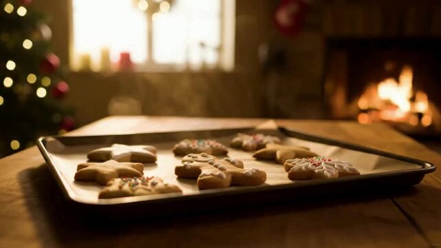 Freshly baked Christmas cookies on a baking sheet festive holiday treats ready to be enjoyed perfect for seasonal celebrations