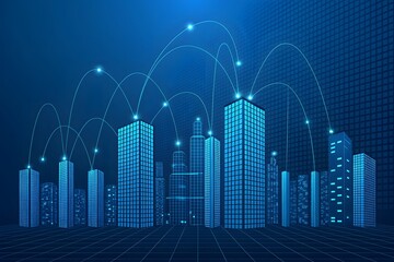 Connected Cityscape with Digital Network Overlay this