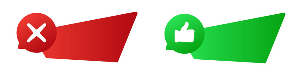 Red and green banner icons with thumbs up and cross symbols.