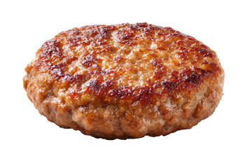 Close-up of a browned, round meat patty