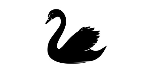 a black silhouette of a swan on a plain transparent backgroundbeak, bird, black, illustration, image, profile, swan, white, wing 