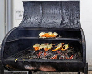 barbecue grill with lobster