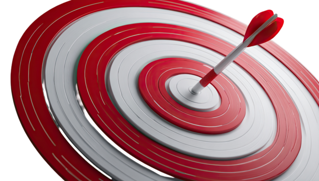 Red and white target with arrow in bullseye