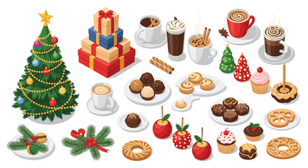 Delightful Christmas treats and gifts arranged for a festive celebration, perfect for holiday season promotions and cozy winter marketing campaigns
