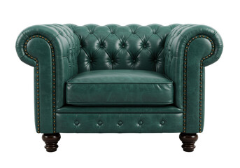 Isolated Comfortable Green Leather Armchair for Relaxing and Luxurious Living Space