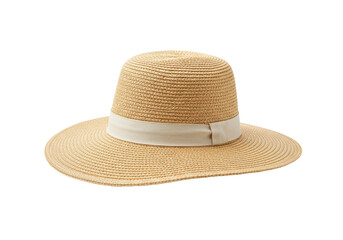 Isolated straw hat with ribbon, summer sun protection, classic style headwear for women