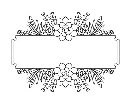 Elegant Floral Frame with Succulents and Leaves for Invitations and Graphic Design projects ideal for wedding and engagement announcements