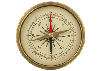 Isolated Antique Compass Pointing North, Navigation Instrument for Direction Finding