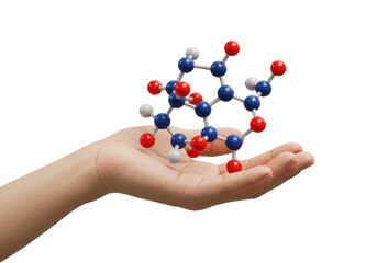 Isolated hand holding a molecular model demonstrating scientific concept education