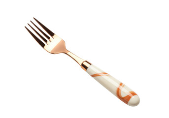 Isolated fork with a decorated handle for culinary use in catering, restaurant or home