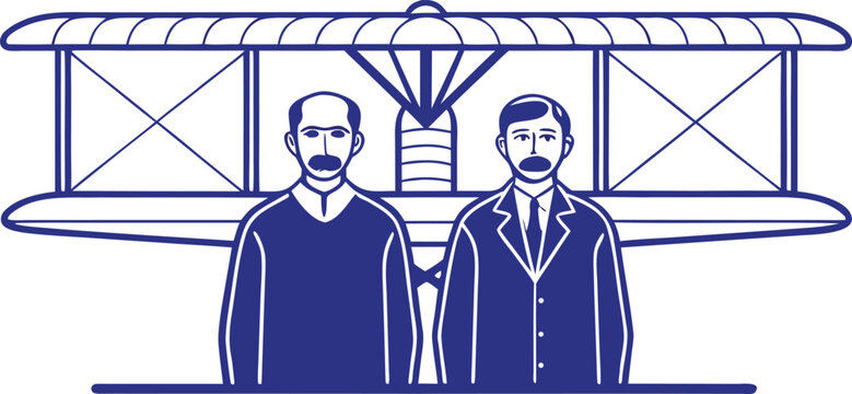 Wright Brothers Day aviation illustration design. First flight Wright Brothers artwork design. Aviation history Wright Brothers design. Wright Brothers airplane invention illustration. Early flight