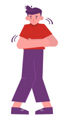 Cartoon character showing nervousness and anxiety with body language and expression.