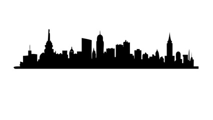 Obraz premium Silhouette of a city skyline with various buildings and structures against a white background view scene