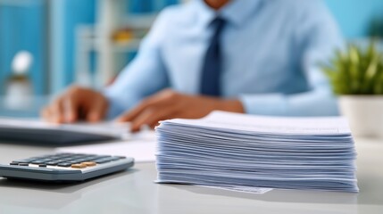 Fototapeta premium Stack of Office Documents with Calculator