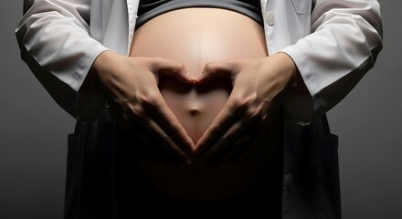 Pregnant belly with hands forming a heart shape, symbolizing love and care during pregnancy