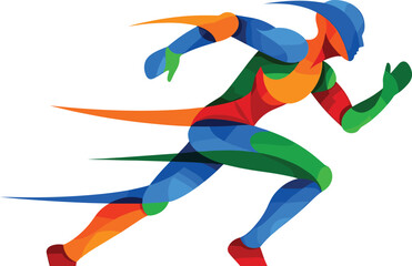 Abstract runner in colorful geometric shapes, dynamic motion vector, athletic energy, sports illustration, progress concept, vibrant fitness design