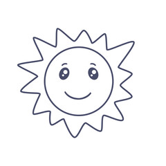 Playful and cheerful line art of a smiling sun, perfect for children's summer-themed designs.