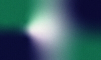 A rich and mysterious abstract background exhibiting a gradient that blends vibrant emerald green, deep midnight blue, and subtle purple hues, with a luminous white glow emanating from the center
