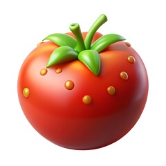 Stylized 3D Tomato with Green Stem and Leaves fruit