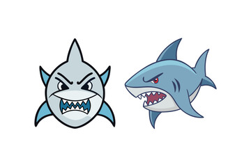 Cartoon shark illustrations featuring an angry expression and sharp teeth