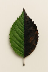 Symbolic Green and Burnt Leaf Representing Nature Decay and Hope
