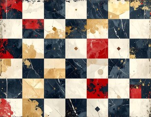 A stylized checkerboard with a grunge aesthetic, featuring various colors and textures, offering a unique visual appeal