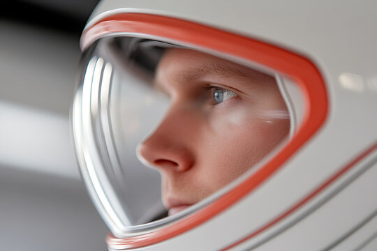 Focused Astronaut: A close-up of an astronaut in a helmet, looking towards the future with determination and courage. Space exploration concept.