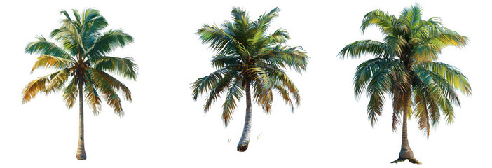 Three palm tree silhouettes isolated on transparent background, perfect for tropical themes and summer designs