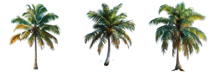 Three palm tree silhouettes isolated on transparent background, perfect for tropical themes and summer designs