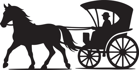 Elegant horse drawn carriage silhouette with a driver in a classic style