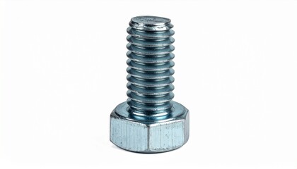 A metallic hex bolt with a partially threaded shaft and hexagonal head rests on a white surface