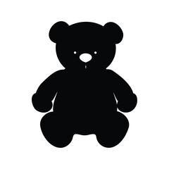Simple black teddy bear with white facial details on a white background, teddy bear sitting silhouette vector illustration